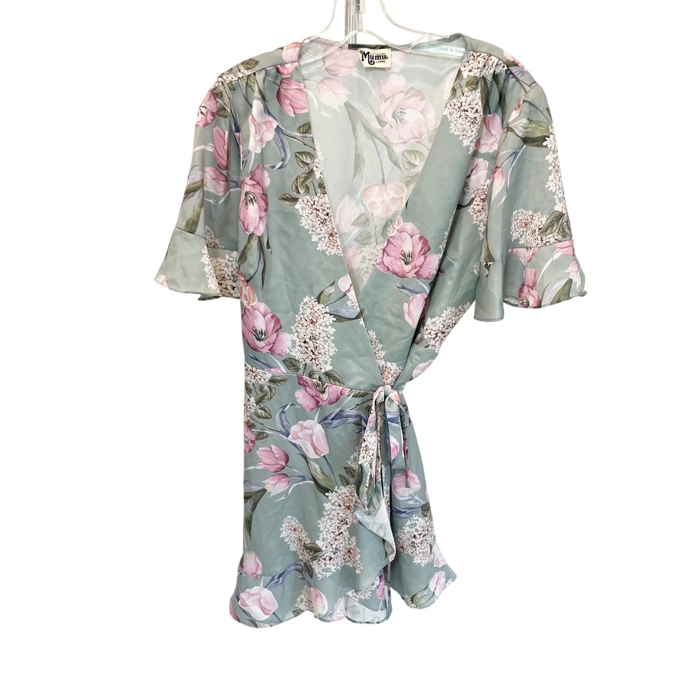 Show Me Your Mumu Evelyn Wrap Dress Green Floral Coquette Romantic Mini LARGE